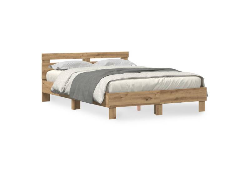 vidaXL Bett Eichenbettgestell Handwerkliche Eiche Massivholz Eiche 140 x 190 cm (1-tlg) von vidaXL