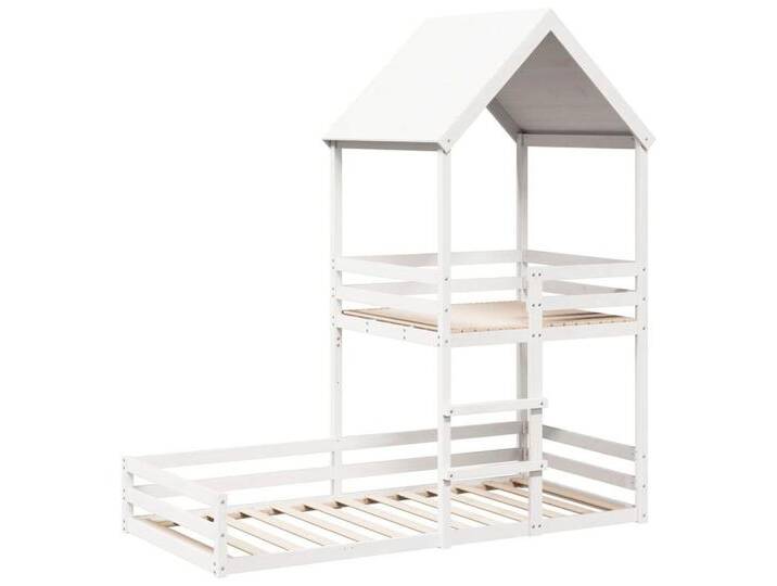 vidaXL Bett Etagenbett mit Dach Weiß 90x200 cm Massivholz Kiefer, weiß, Weiß von vidaXL