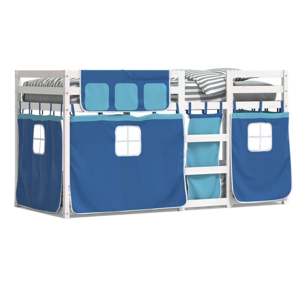 vidaXL Bett Etagenbett mit Vorhängen Blau 90x190 cm Massivholz Kiefer von vidaXL