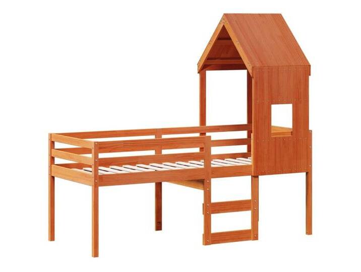 vidaXL Bett Hochbett mit Dach Wachsbraun 80x200 cm Massivholz Kiefer, braun, Wachsbraun von vidaXL