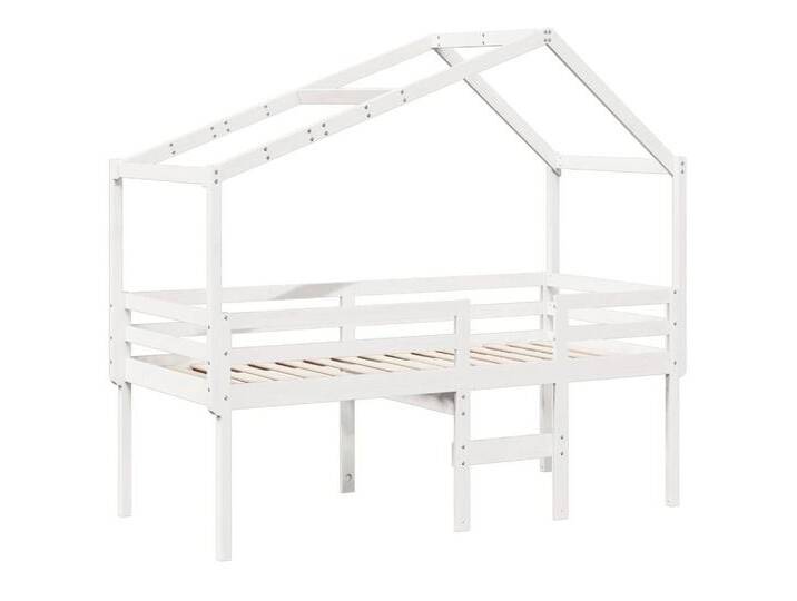 vidaXL Bett Hochbett mit Dach Weiß 75x190 cm Massivholz Kiefer, WeiÃ von vidaXL