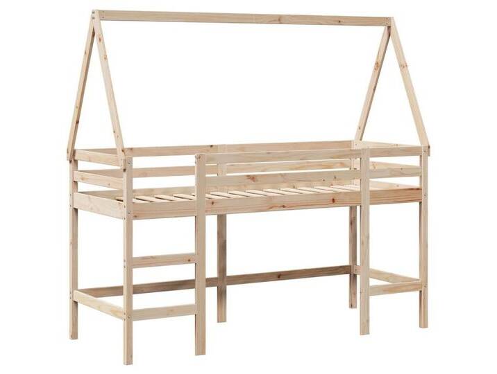 vidaXL Bett Hochbett mit Leiter und Dach 90x200 cm Massivholz Kiefer, beige, Natur von vidaXL