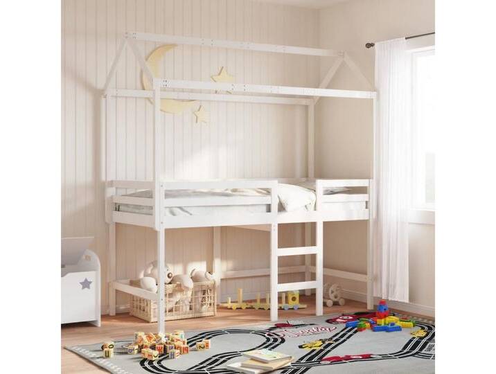 vidaXL Bett Hochbett mit Leiter und Dach Weiß 80x200 cm Massivholz Kiefer, WeiÃ von vidaXL
