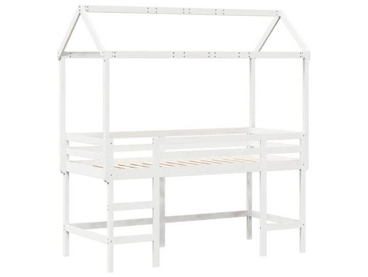 vidaXL Bett Hochbett mit Leiter und Dach Weiß 80x200 cm Massivholz Kiefer, weiß, Weiß von vidaXL