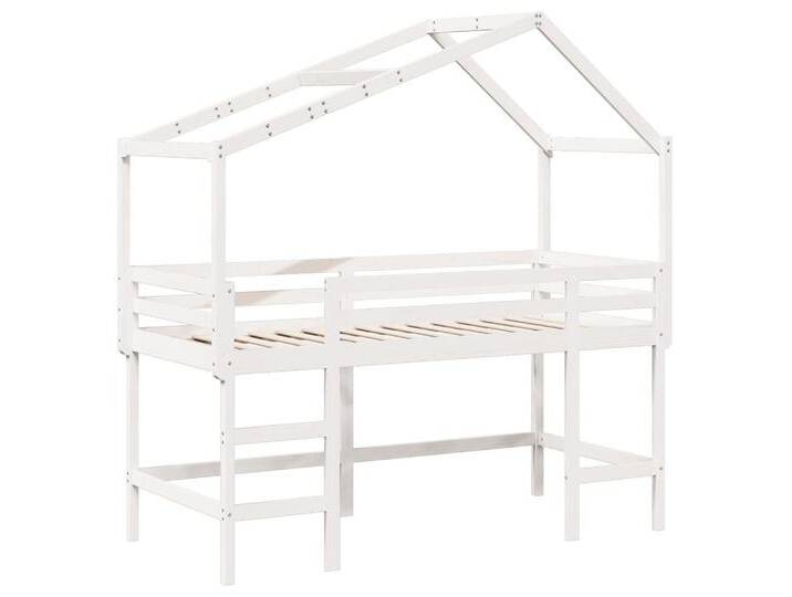 vidaXL Bett Hochbett mit Leiter und Dach Weiß 80x200 cm Massivholz Kiefer, weiß, Weiß von vidaXL