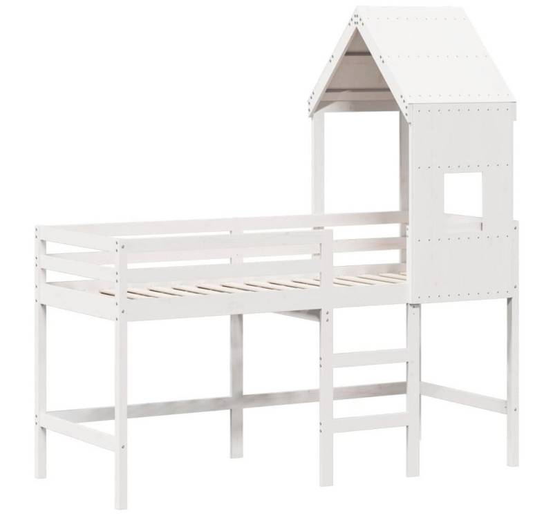 vidaXL Bett Hochbett mit Leiter und Dach Weiß 80x200 cm Massivholz Kiefer von vidaXL