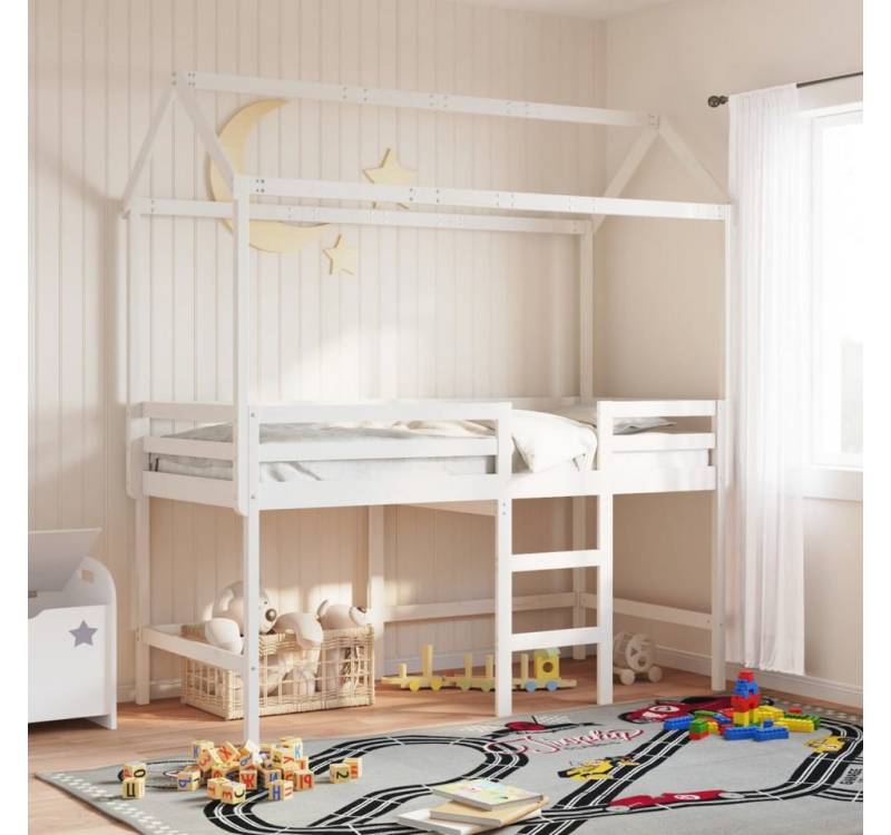 vidaXL Bett Hochbett mit Leiter und Dach Weiß 80x200 cm Massivholz Kiefer von vidaXL