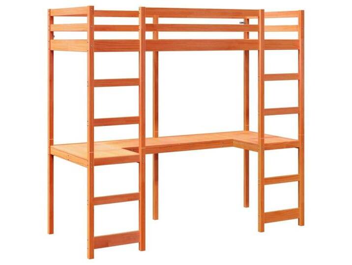 vidaXL Bett Hochbett ohne Matratze Wachsbraun 75x190 cm Massivholz Kiefer, braun, Braun von vidaXL