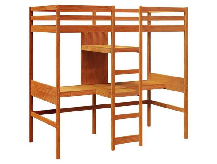 vidaXL Bett Hochbett ohne Matratze Wachsbraun 75x190 cm Massivholz Kiefer, braun, Braun von vidaXL