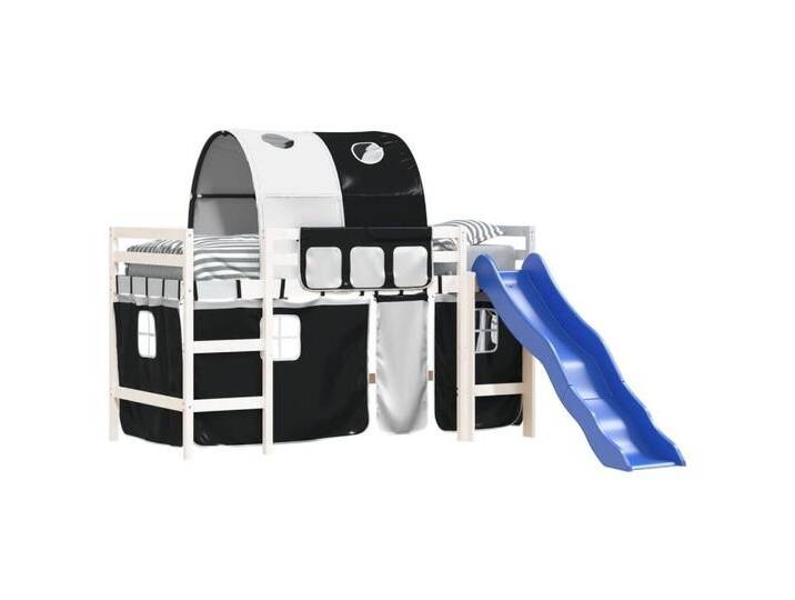 vidaXL Bett Kinderhochbett mit Tunnel Weiß & Schwarz 80x200 cm Kiefernholz, schwarz, WeiÃ und Schwarz von vidaXL