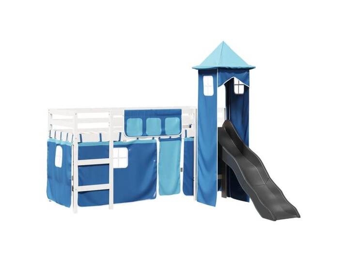 vidaXL Bett Kinderhochbett mit Turm Blau 80x200 cm Massivholz Kiefer, blau, WeiÃ und blau von vidaXL