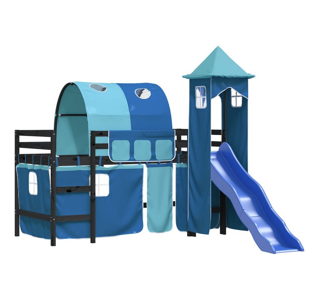 vidaXL Bett Kinderhochbett mit Turm Blau 90x190 cm Massivholz Kiefer von vidaXL