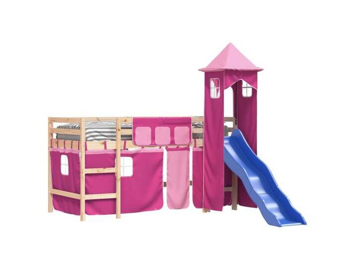 vidaXL Bett Kinderhochbett mit Turm Rosa 80x200 cm Massivholz Kiefer, rosa, NatÃ¼rlich und rosa von vidaXL