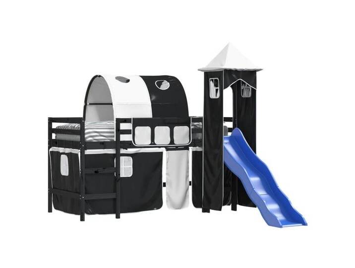 vidaXL Bett Kinderhochbett mit Turm Weiß & Schwarz 80x200 cm Kiefernholz, schwarz, Schwarz von vidaXL