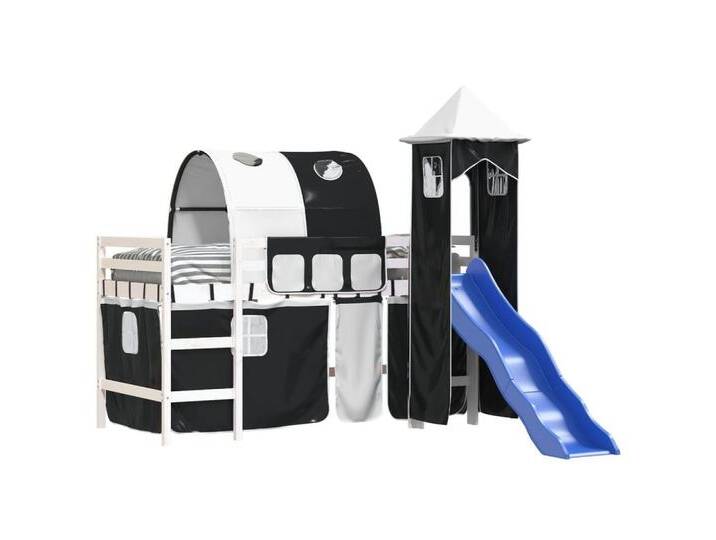 vidaXL Bett Kinderhochbett mit Turm Weiß & Schwarz 80x200 cm Kiefernholz, schwarz, WeiÃ und Schwarz von vidaXL