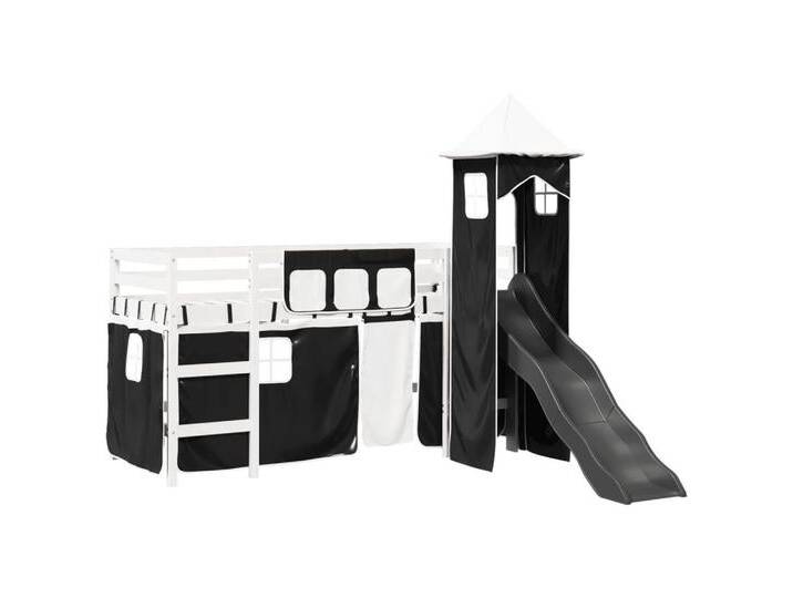 vidaXL Bett Kinderhochbett mit Turm Weiß & Schwarz 90x200 cm Kiefernholz, schwarz, WeiÃ und Schwarz von vidaXL