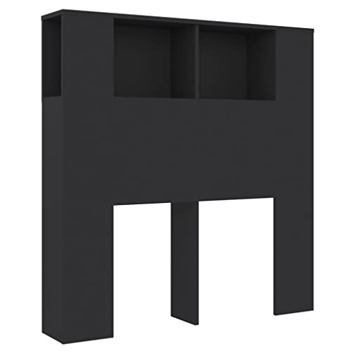 vidaXL Bett Kopfteil mit Ablagen Kopfteil-Regal Wand-Kopfteil Bücherregal-Kopfteil Betthaupt Bettkopfteil Schlafzimmer Schwarz 100x18,5x104,5cm von vidaXL