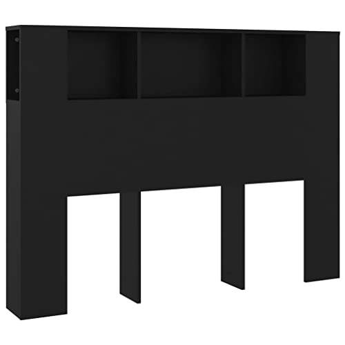 vidaXL Bett Kopfteil mit Ablagen Kopfteil-Regal Wand-Kopfteil Bücherregal-Kopfteil Betthaupt Bettkopfteil Schlafzimmer Schwarz 140x18,5x104,5cm von vidaXL