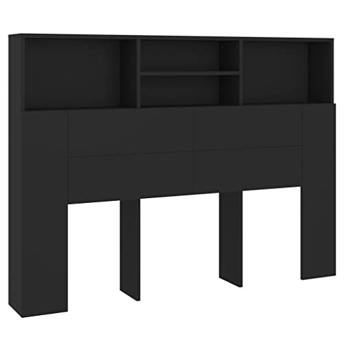 vidaXL Bett Kopfteil mit Ablagen Kopfteil-Regal Wand-Kopfteil Bücherregal-Kopfteil Betthaupt Bettkopfteil Schlafzimmer Schwarz 140x19x103,5cm von vidaXL