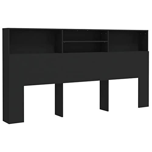 vidaXL Bett Kopfteil mit Ablagen Kopfteil-Regal Wand-Kopfteil Bücherregal-Kopfteil Betthaupt Bettkopfteil Schlafzimmer Schwarz 200x19x103,5cm von vidaXL