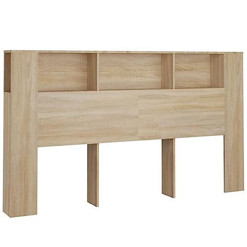 vidaXL Bett Kopfteil mit Ablagen Kopfteil-Regal Wand-Kopfteil Bücherregal-Kopfteil Betthaupt Bettkopfteil Schlafzimmer Sonoma-Eiche 180x18,5x104,5cm von vidaXL