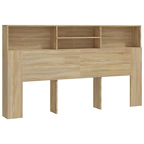 vidaXL Bett Kopfteil mit Ablagen Kopfteil-Regal Wand-Kopfteil Bücherregal-Kopfteil Betthaupt Bettkopfteil Schlafzimmer Sonoma-Eiche 180x19x103,5cm von vidaXL