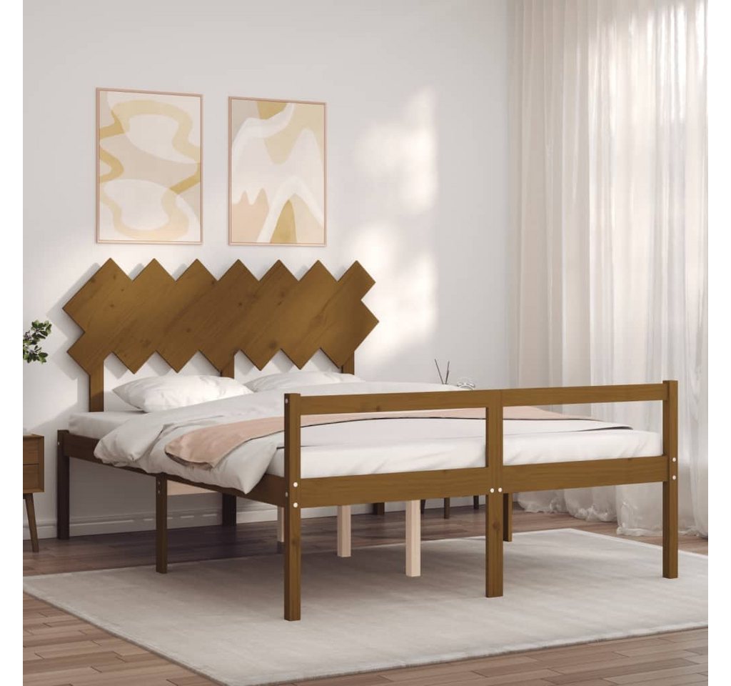 vidaXL Bett Seniorenbett mit Kopfteil Honigbraun Kingsize Massivholz vidaXL Bett Seniorenbett mit Kopfteil Honigbraun Kingsize Massivholz von vidaXL