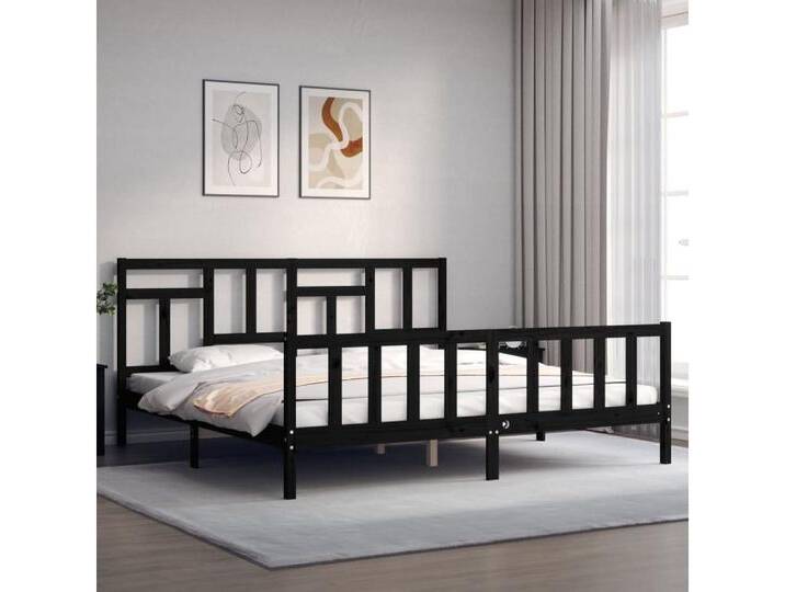 vidaXL Bett Massivholzbett mit Kopfteil Schwarz 200x200 cm, schwarz, Schwarz von vidaXL