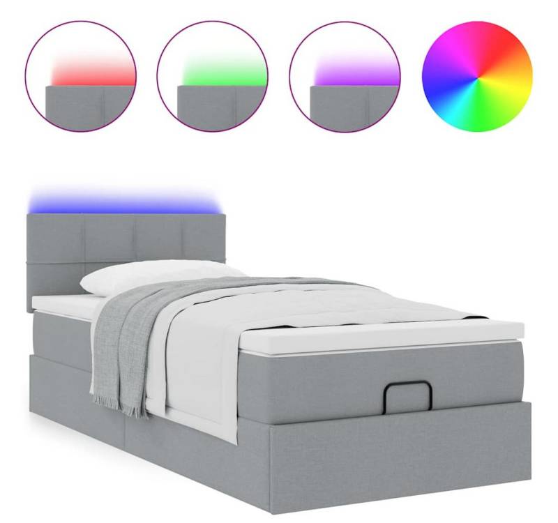 vidaXL Bett Ottomane Bett mit Matratze & LEDs Hellgrau 80x200 cm Stoff von vidaXL