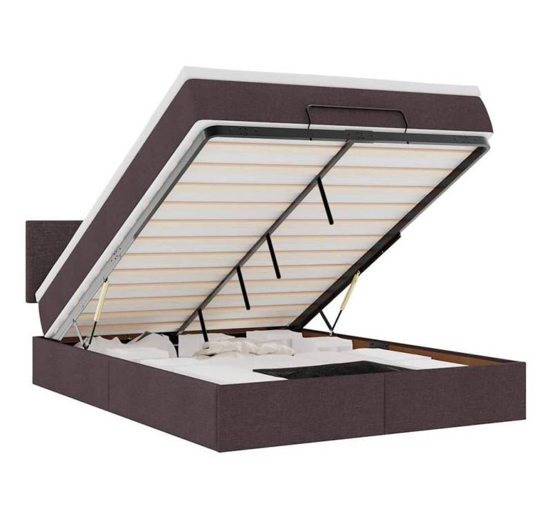 vidaXL Bett Ottoman-Bett mit Matratze & LEDs Dunkelbraun 140x200 cm Stoff von vidaXL