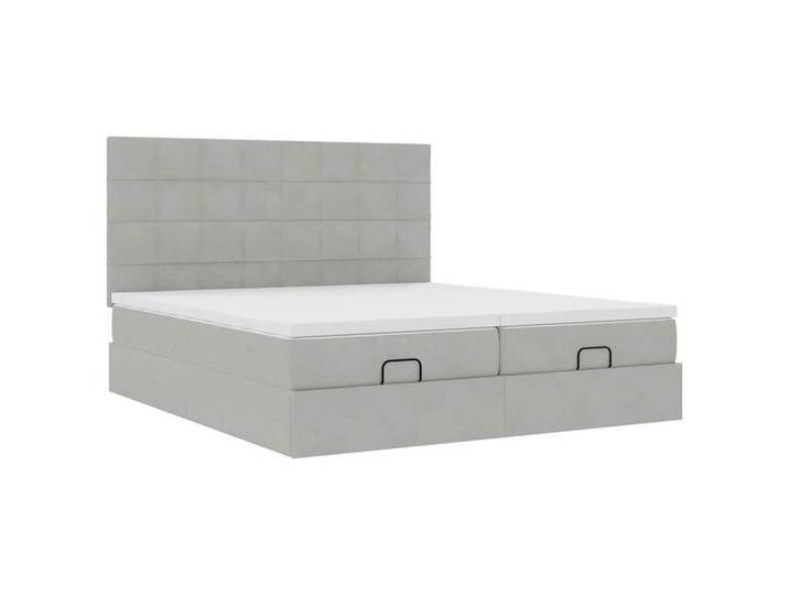 vidaXL Bett Ottoman-Bett mit Matratzen Hellgrau 160x200 cm Samt, grau, Block with squares, Hellgrau von vidaXL