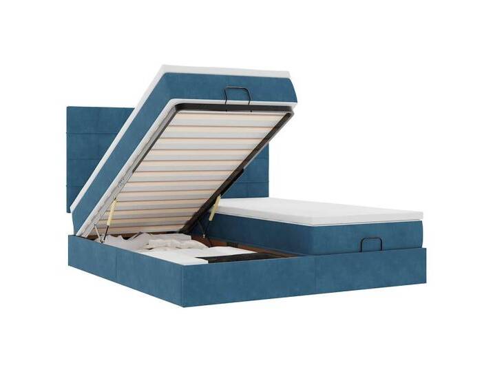 vidaXL Bett Ottoman-Bett mit Matratzen & LEDs Dunkelblau 180x200 cm Samt, blau, Block mit Quadraten, Dunkelblau von vidaXL