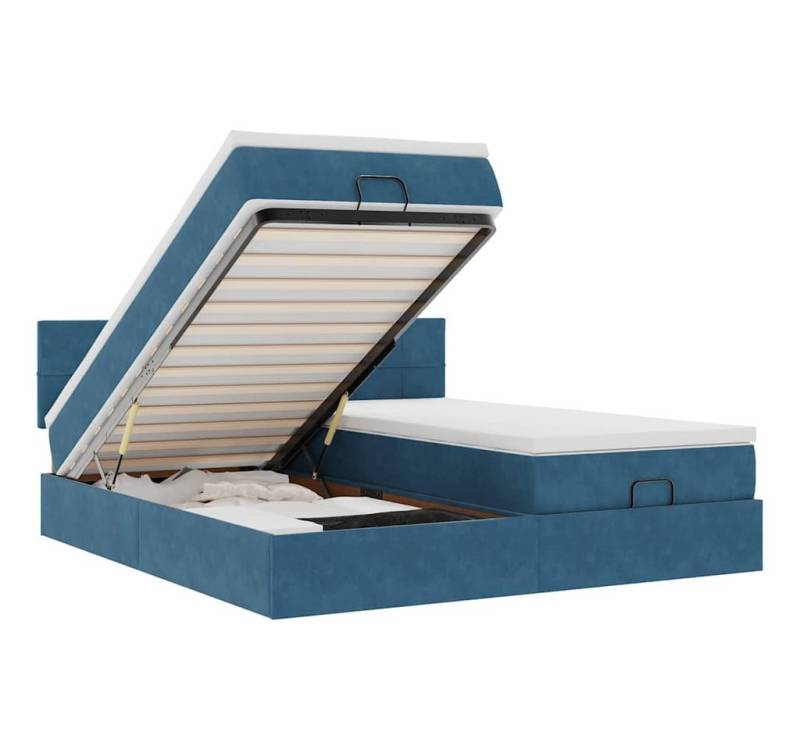 vidaXL Bett Ottoman-Bett mit Matratzen & LEDs Dunkelblau 180x200 cm Samt von vidaXL
