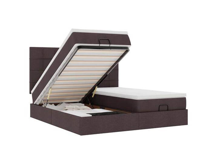 vidaXL Bett Ottoman-Bett mit Matratzen & LEDs Dunkelbraun 180x200 cm Stoff, braun, Block mit Quadraten, Dunkelbraun von vidaXL