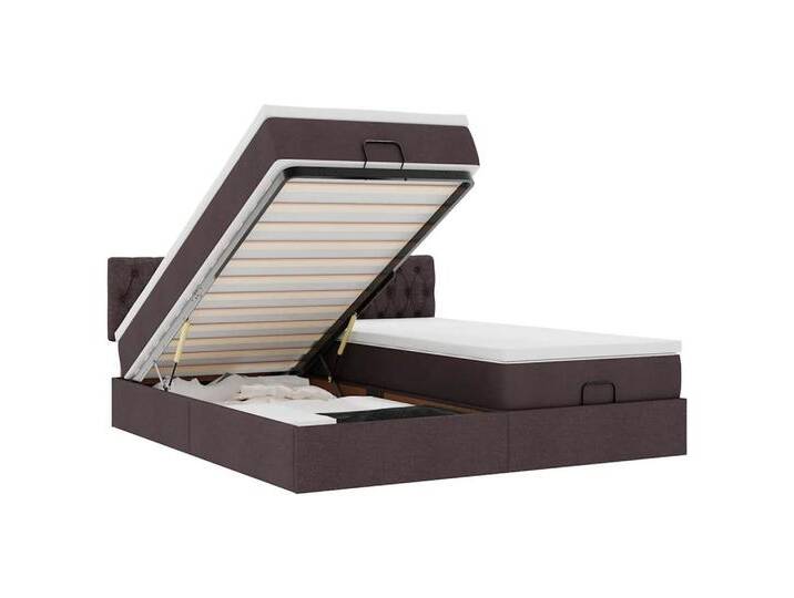 vidaXL Bett Ottoman-Bett mit Matratzen & LEDs Dunkelbraun 180x200 cm Stoff, braun, Knopfheftung Design, Dunkelbraun von vidaXL