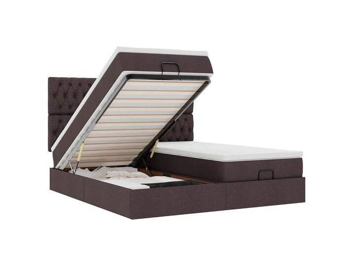 vidaXL Bett Ottoman-Bett mit Matratzen & LEDs Dunkelbraun 180x200 cm Stoff, braun, Knopfheftung Design, Dunkelbraun von vidaXL
