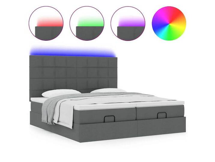 vidaXL Bett Ottoman-Bett mit Matratzen & LEDs Dunkelgrau 180x200 cm Stoff, grau, Block mit Quadraten, Dunkelgrau von vidaXL