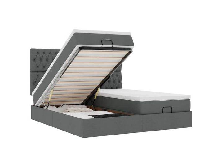 vidaXL Bett Ottoman-Bett mit Matratzen & LEDs Dunkelgrau 180x200 cm Stoff, grau, Knopfheftung Design, Dunkelgrau von vidaXL