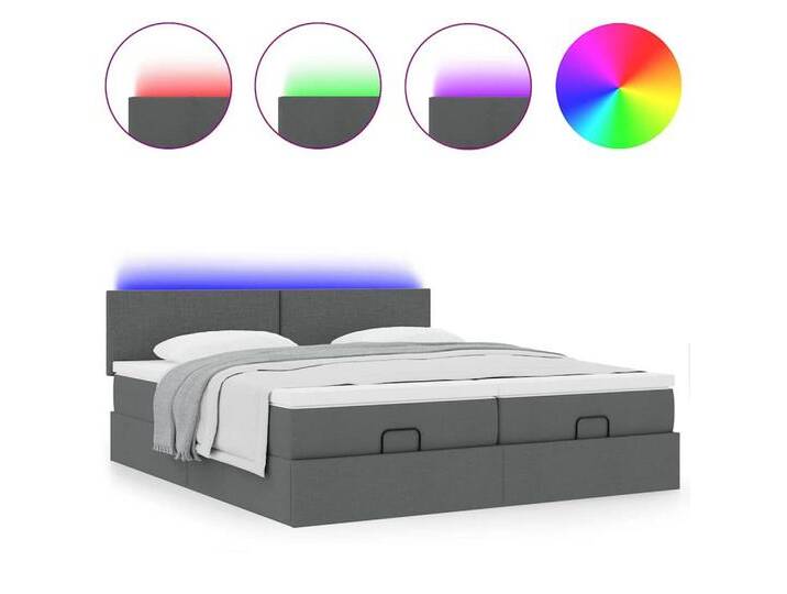 vidaXL Bett Ottoman-Bett mit Matratzen & LEDs Dunkelgrau 180x200 cm Stoff, grau, Schlichtes Design, Dunkelgrau von vidaXL