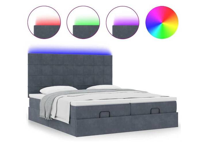 vidaXL Bett Ottoman-Bett mit Matratzen & LEDs Dunkelgrau 160x200 cm Samt, grau, Block mit Quadraten, Dunkelgrau von vidaXL