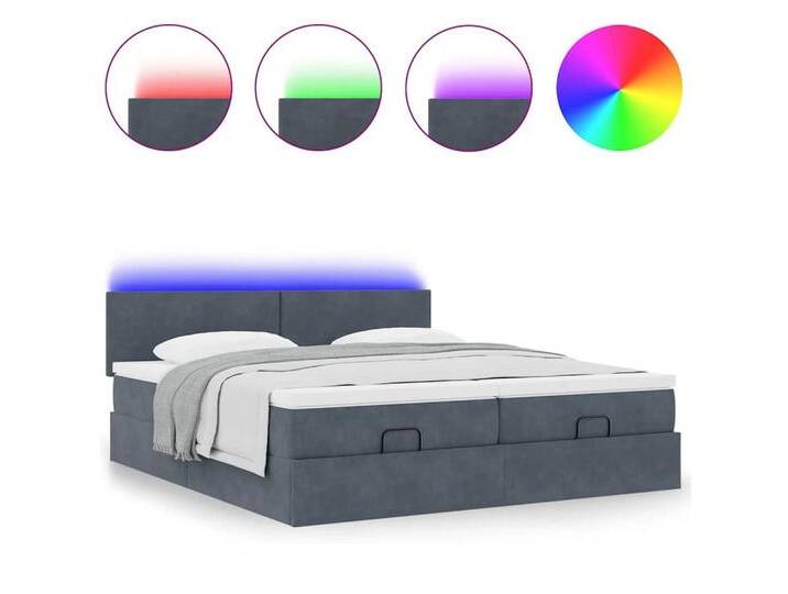 vidaXL Bett Ottoman-Bett mit Matratzen & LEDs Dunkelgrau 160x200 cm Samt, grau, Schlichtes Design, Dunkelgrau von vidaXL