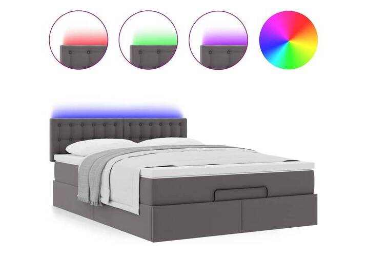 vidaXL Bett Ottoman-Bett mit Matratzen & LEDs Grau 140x200 cm Kunstleder, grau, Grau von vidaXL