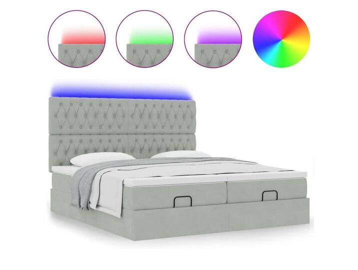 vidaXL Bett Ottoman-Bett mit Matratzen & LEDs Hellgrau 200x200 cm Samt, grau, Knopfheftung Design, Hellgrau von vidaXL