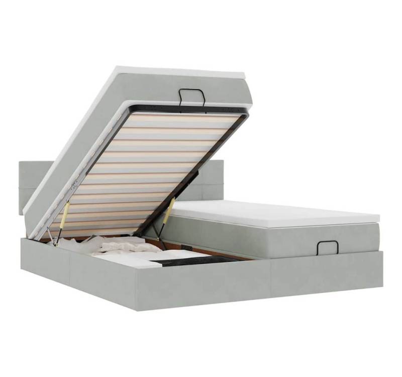 vidaXL Bett Ottoman-Bett mit Matratzen & LEDs Hellgrau 180x200 cm Samt von vidaXL
