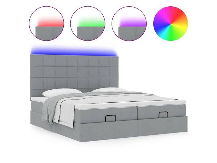vidaXL Bett Ottoman-Bett mit Matratzen & LEDs Hellgrau 180x200 cm Stoff, grau, Block mit Quadraten, Hellgrau von vidaXL