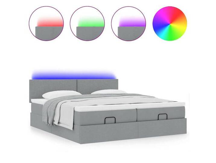 vidaXL Bett Ottoman-Bett mit Matratzen & LEDs Hellgrau 200x200 cm Stoff, grau, Schlichtes Design, Hellgrau von vidaXL