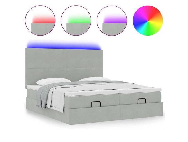 vidaXL Bett Ottoman-Bett mit Matratzen & LEDs Hellgrau 200x200 cm Samt, grau, Schlichtes Design, Hellgrau vidaXL Bett Ottoman-Bett mit Matratzen & LEDs Hellgrau 200x200 cm Samt, grau, Schlichtes Design, Hellgrau von vidaXL