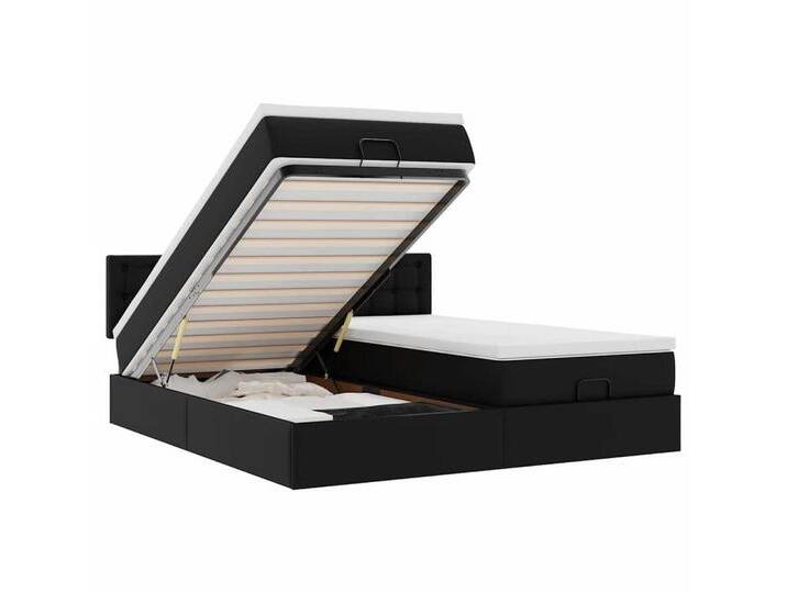 vidaXL Bett Ottoman-Bett mit Matratzen & LEDs Schwarz 180x200 cm Kunstleder, schwarz, Schwarz von vidaXL
