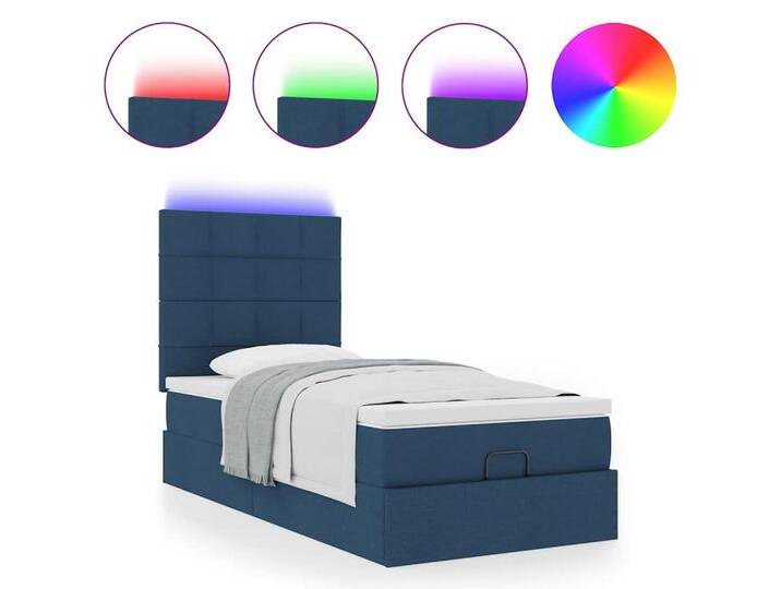 vidaXL Bett Ottomane Bett mit Matratze & LEDs Blau 100x200 cm Stoff, blau, Block mit Quadraten, Blau von vidaXL