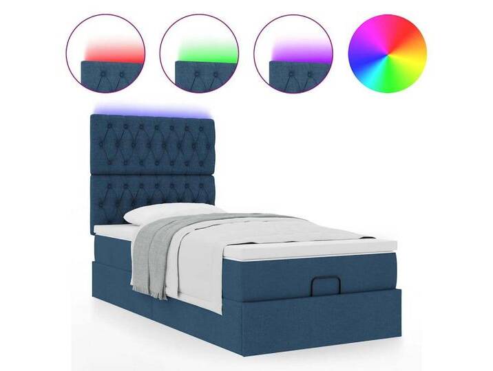 vidaXL Bett Ottomane Bett mit Matratze & LEDs Blau 100x200 cm Stoff, blau, Knopfheftung Design, Blau von vidaXL